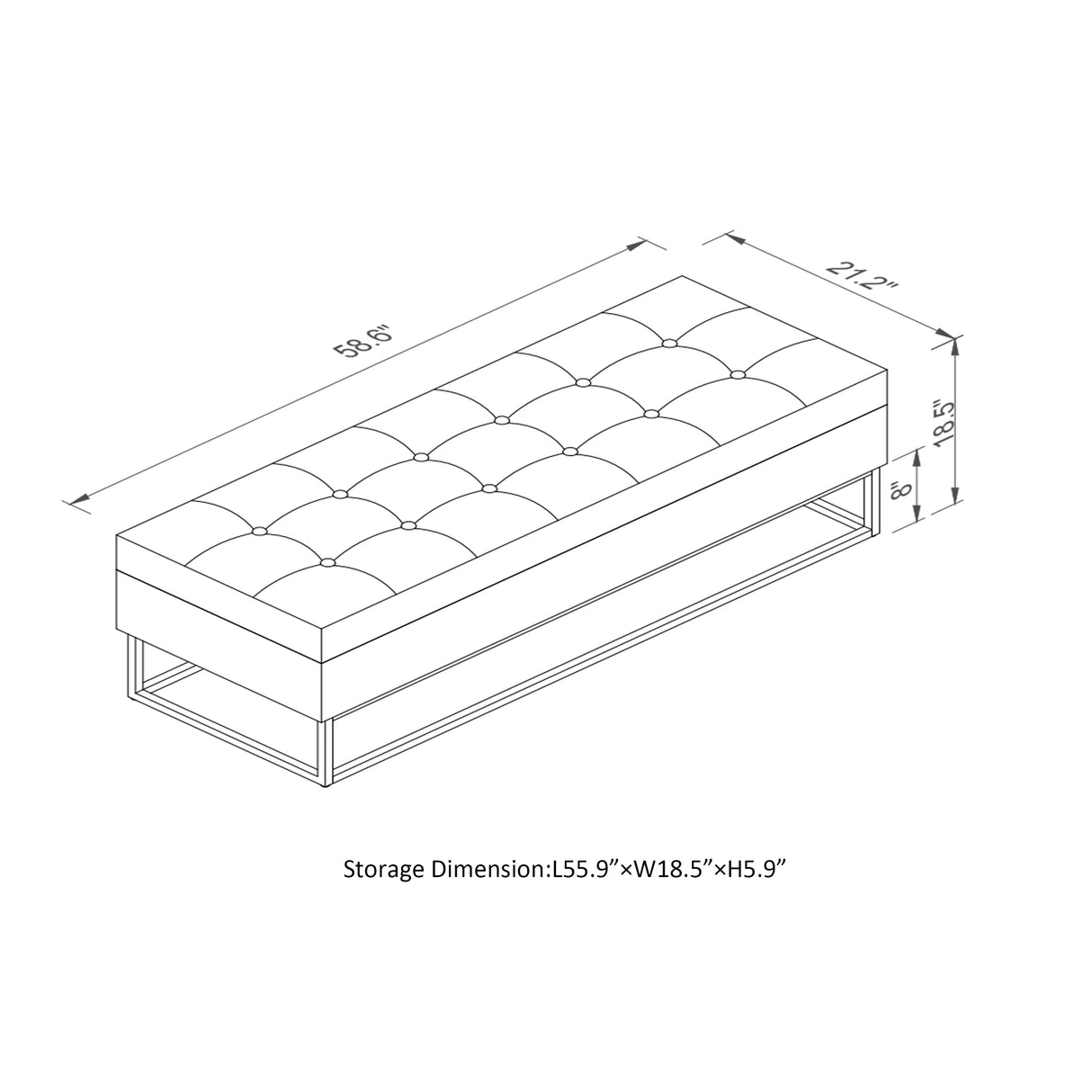 58.6" Bed Bench with Metal Base and Storage