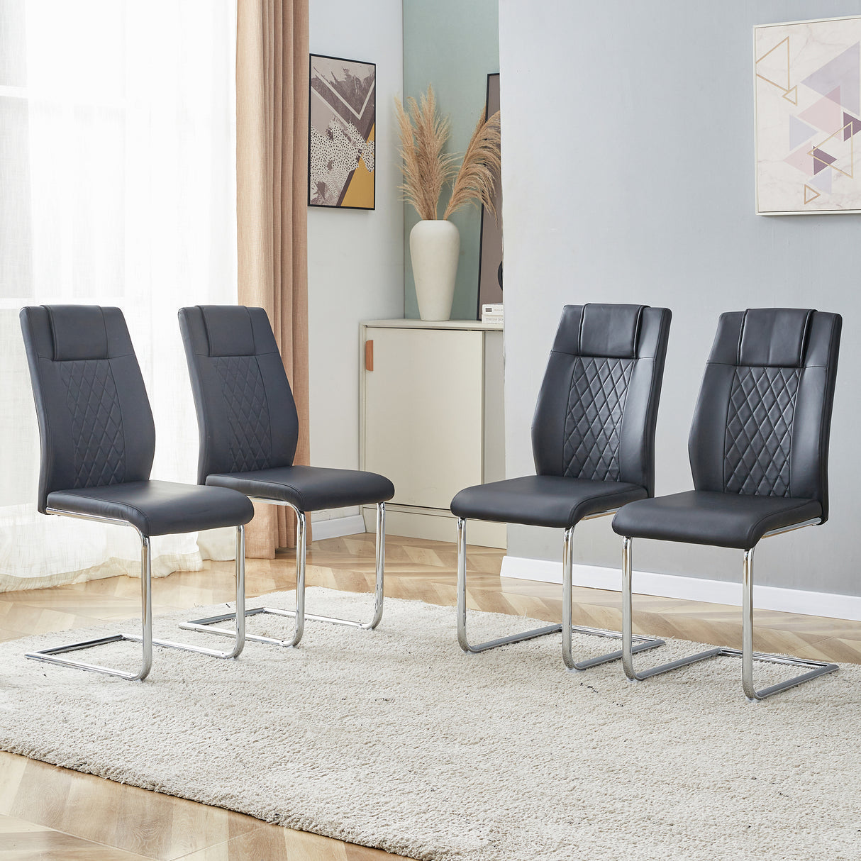 Modern Dining Chairs with Faux Leather Padded Seat - Set of 8