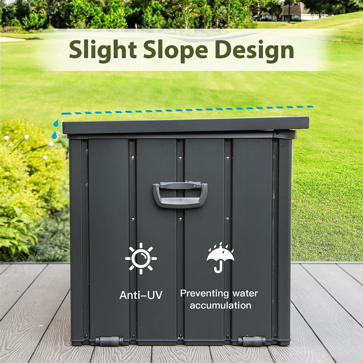 100 Gallon Outdoor Storage Deck Box - Waterproof, Lockable, Dark Gray