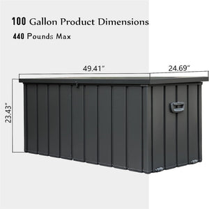 100 Gallon Outdoor Storage Deck Box - Waterproof, Lockable, Dark Gray