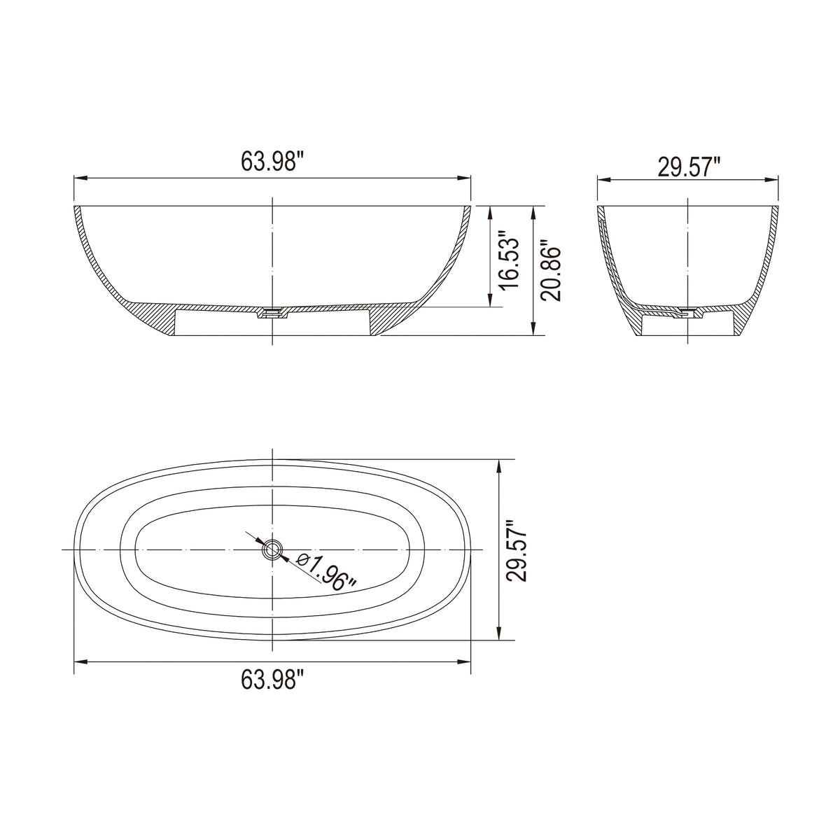 64 Inch Transparent Freestanding Bathtub