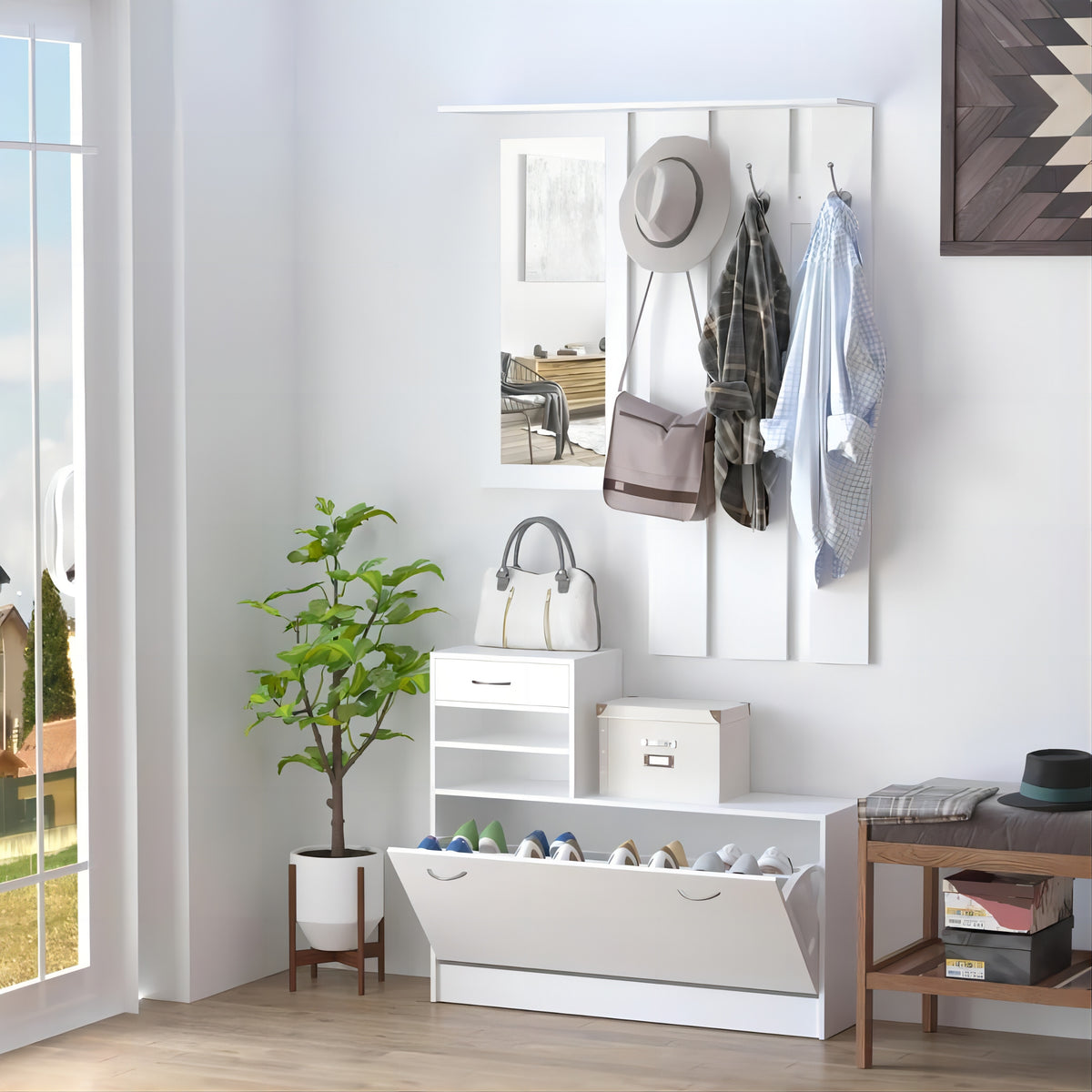 Combination Model Gate Cabinet with Shoe Cabinet & Hang Shelf