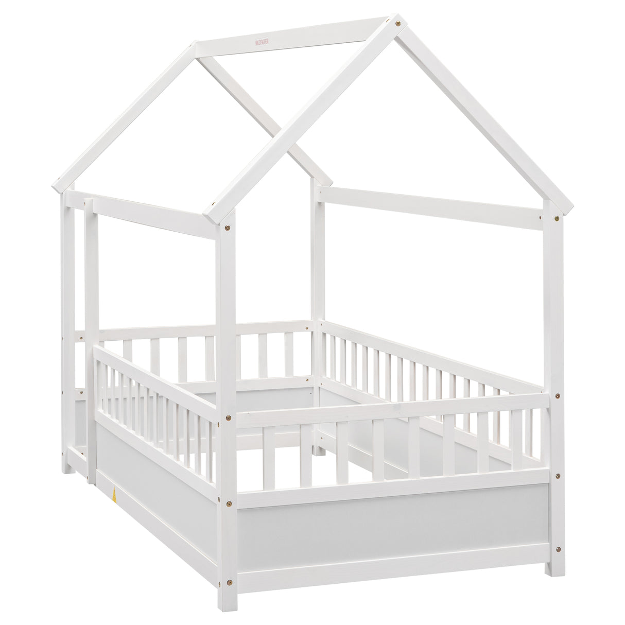 Twin Size Floor Wooden Bed with House Roof Frame