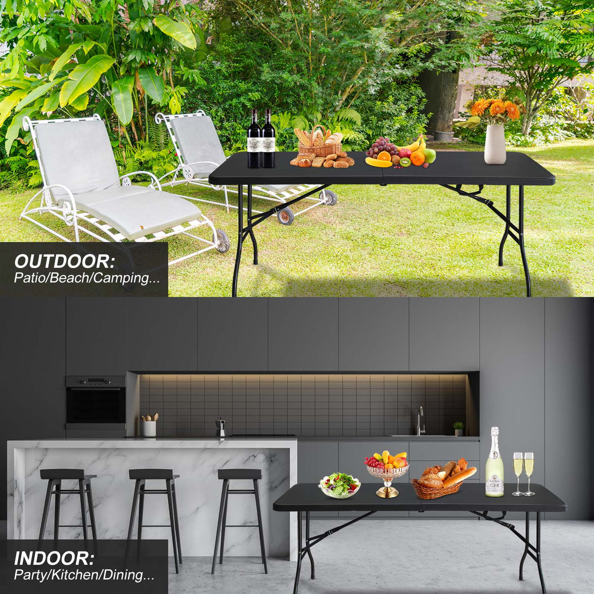 6ft Folding Table - Portable Plastic Table for Camping and Picnics