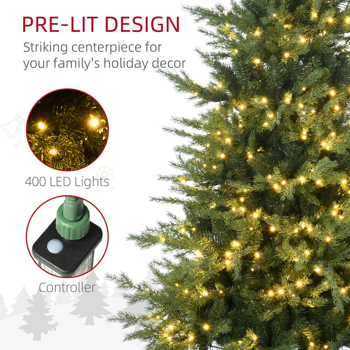 HOMCOM 6Ft Tall Prelit Artificial Christmas Tree Holiday Décor