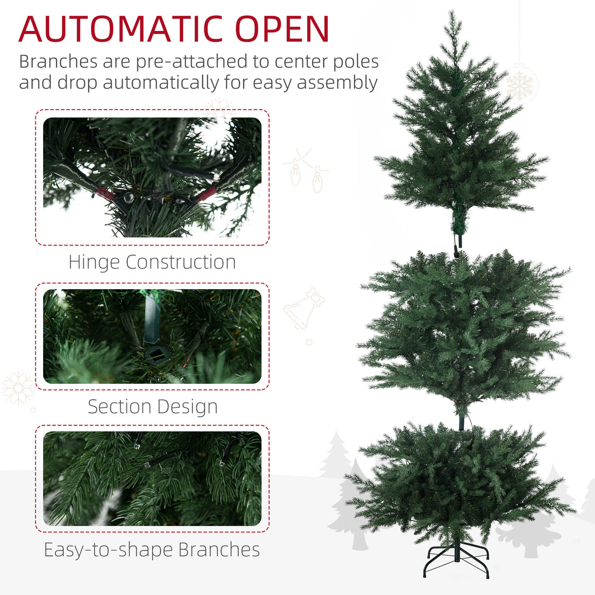 HOMCOM 6Ft Tall Prelit Artificial Christmas Tree Holiday Décor