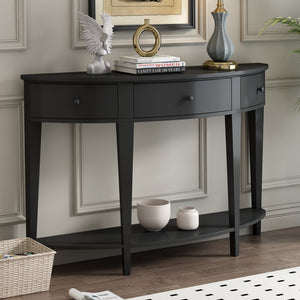 U-Style Modern Curved Console Table with 3 Drawers