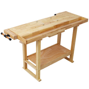 55-Inch Wooden Workbench with Rapid Action Woodworking Vise