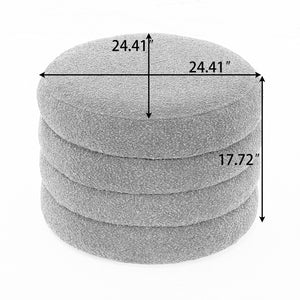 Velvet Fabric Storage Round Ottoman with Wooden Shelving