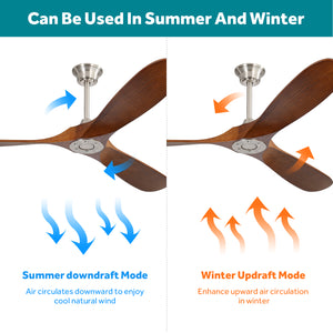 60 Inch Indoor Modern Ceiling Fan With 3 Solid Wood Blades