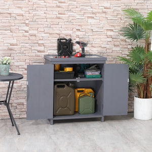 Garden Storage Cabinet, Outdoor Tool Shed with Galvanized Top and Two Shelves