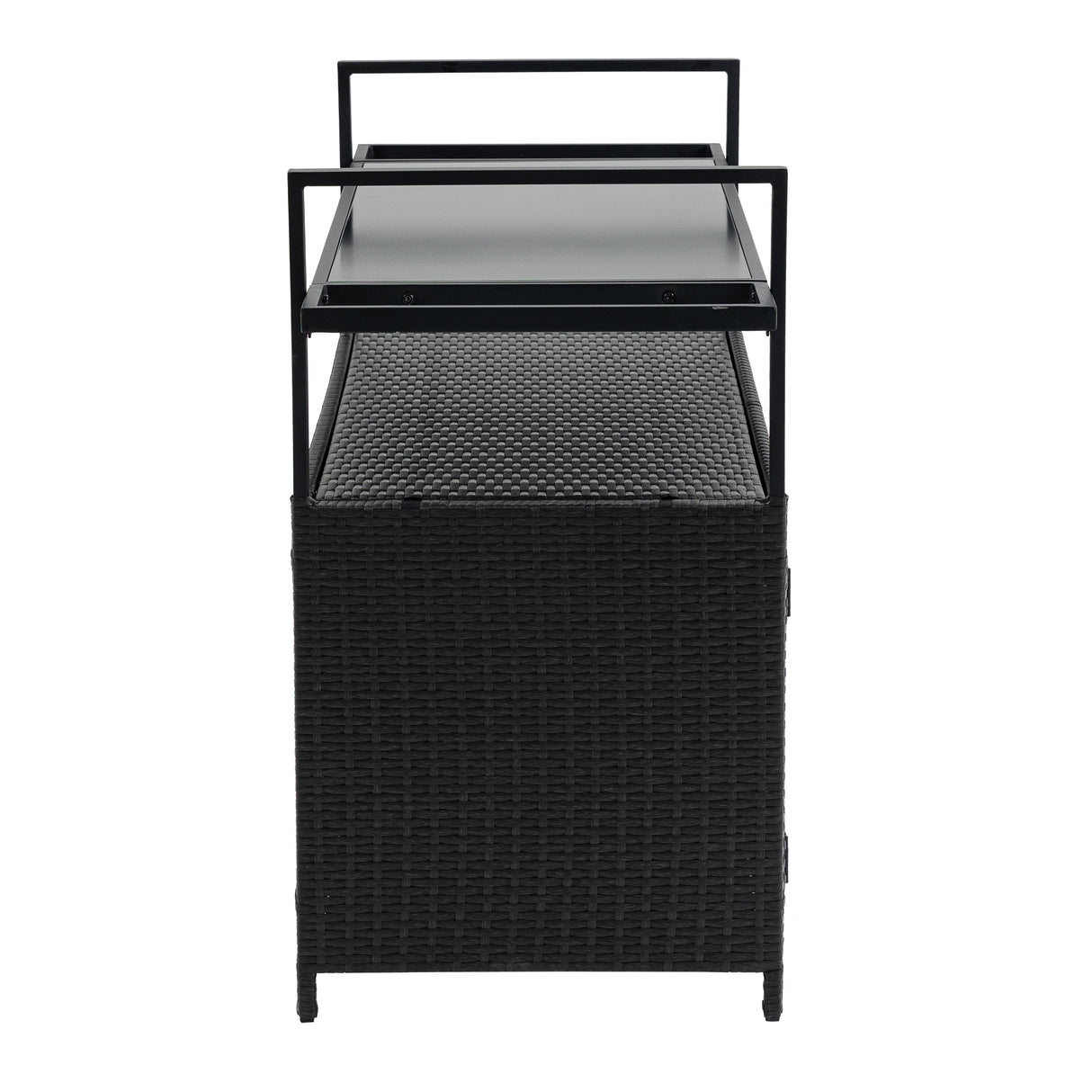 Outdoor Wicker Bar Cart with Glass Top and Wheels