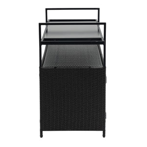 Outdoor Wicker Bar Cart with Glass Top and Wheels