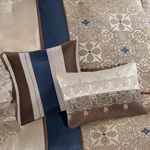 Queen 7 Piece Jacquard Comforter Set with Throw Pillows