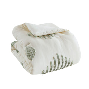 Full/Queen Cotton Blend Chenille Comforter Set with Tufted Design - White