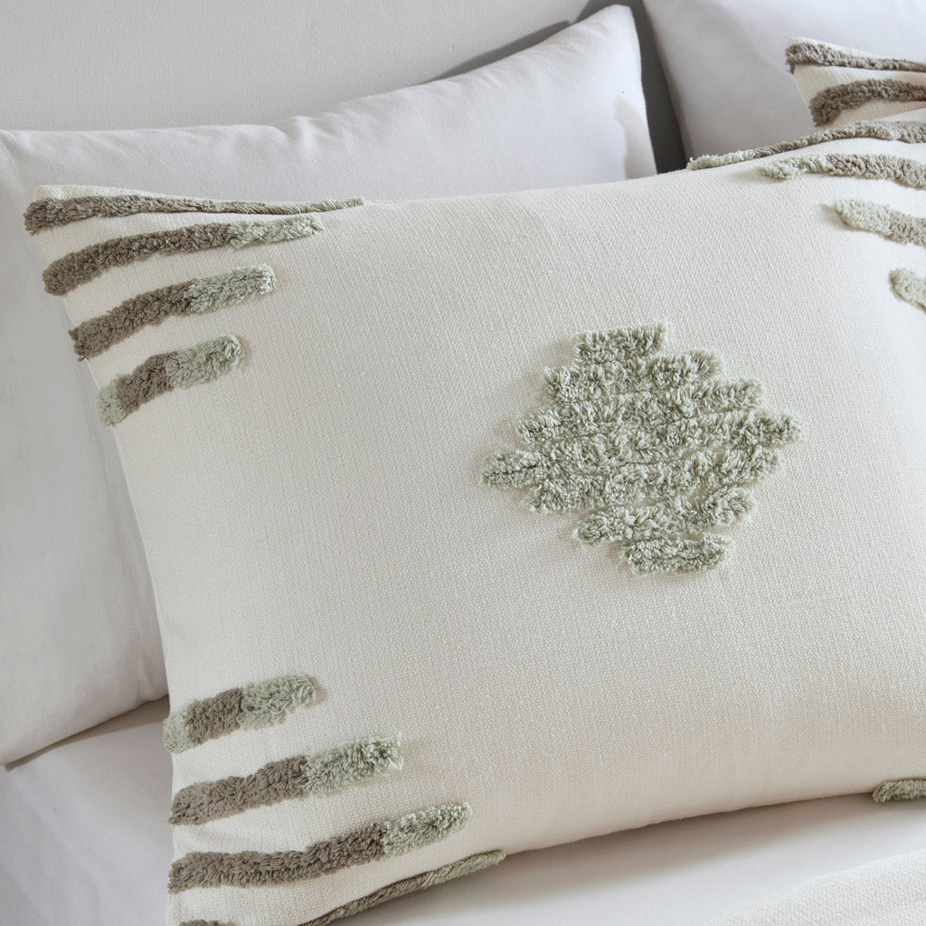 Full/Queen Cotton Blend Chenille Comforter Set with Tufted Design - White