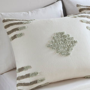 Full/Queen Cotton Blend Chenille Comforter Set with Tufted Design - White