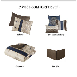 Queen 7 Piece Jacquard Comforter Set with Throw Pillows