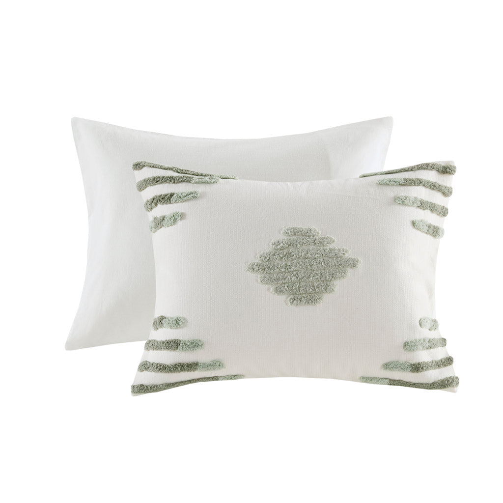 Full/Queen Cotton Blend Chenille Comforter Set with Tufted Design - White