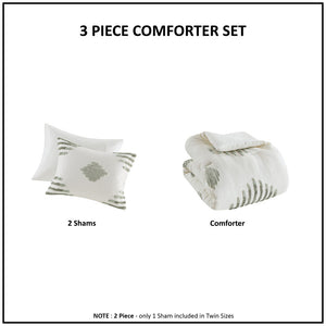 Full/Queen Cotton Blend Chenille Comforter Set with Tufted Design - White