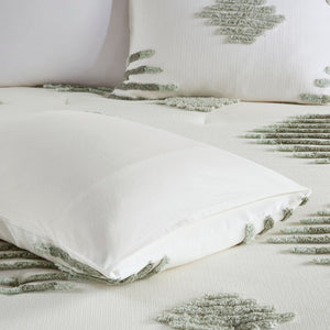 Full/Queen Cotton Blend Chenille Comforter Set with Tufted Design - White