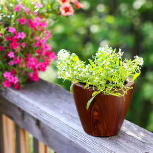 2-Pack 10 in. Dark Wood Plastic Self-Watering Planter Pot