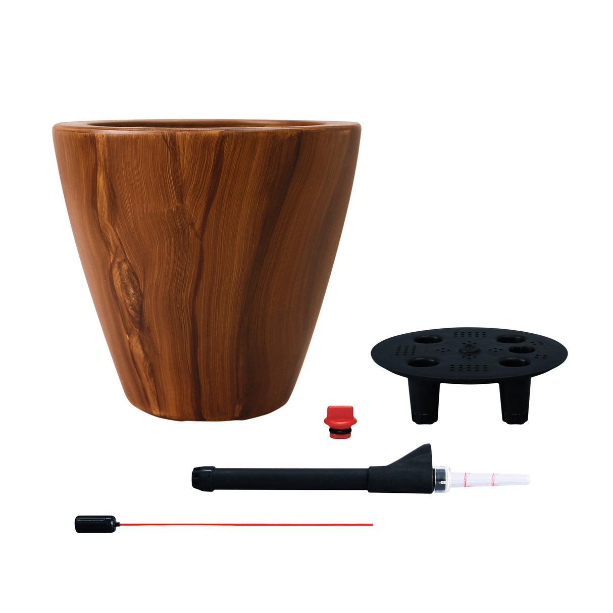 2-Pack 10 in. Dark Wood Plastic Self-Watering Planter Pot