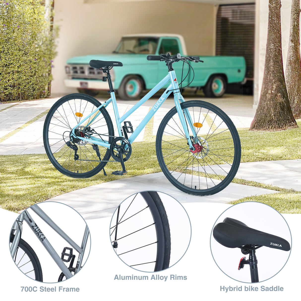 7 Speed Hybrid Bike Disc Brake 700C Road Bike for Men & Women