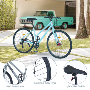 7 Speed Hybrid Bike Disc Brake 700C Road Bike for Men & Women