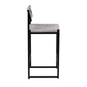 Gray Set of 2 Hand Weave Bar Stools with Back