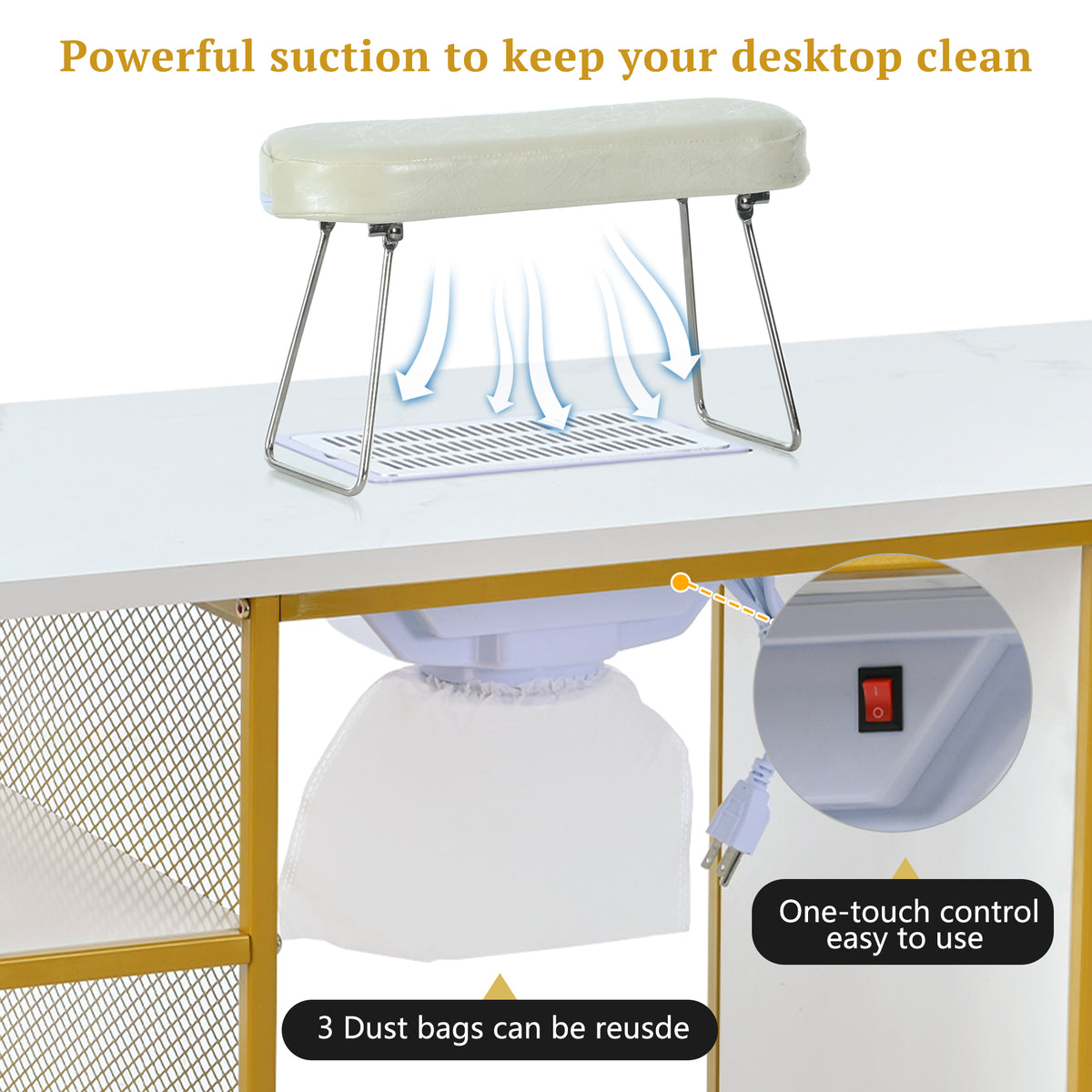 Manicure Table with Electric Downdraft Vent