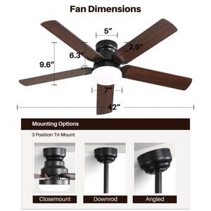 42 Inch Modern Ceiling Fan with LED Light and Remote Control