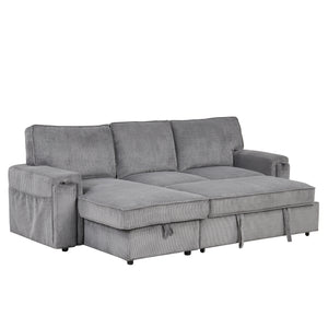 U_STYLE Upholstery Sleeper Sectional Sofa with Storage Bags