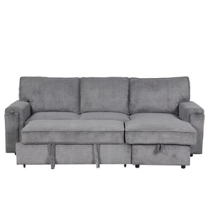 U_STYLE Upholstery Sleeper Sectional Sofa with Storage Bags