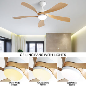 52 Inch Modern Ceiling Fan With 3 Color Dimmable LED Light