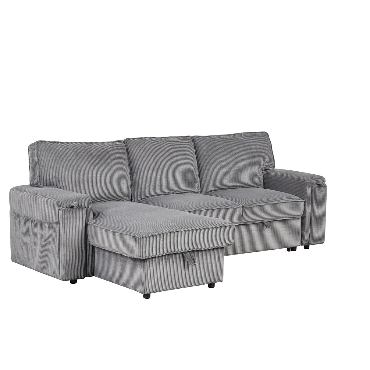 U_STYLE Upholstery Sleeper Sectional Sofa with Storage Bags