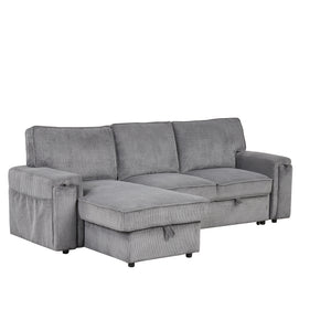 U_STYLE Upholstery Sleeper Sectional Sofa with Storage Bags