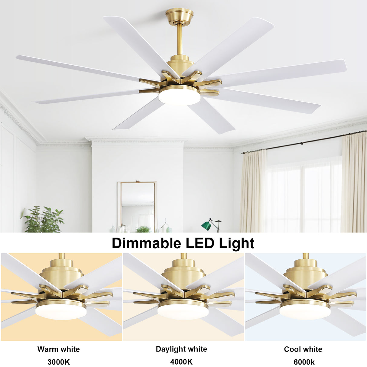 66 Inch Modern Smart Ceiling Fan with Reversible DC Motor and LED Light