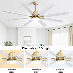 66 Inch Modern Smart Ceiling Fan with Reversible DC Motor and LED Light