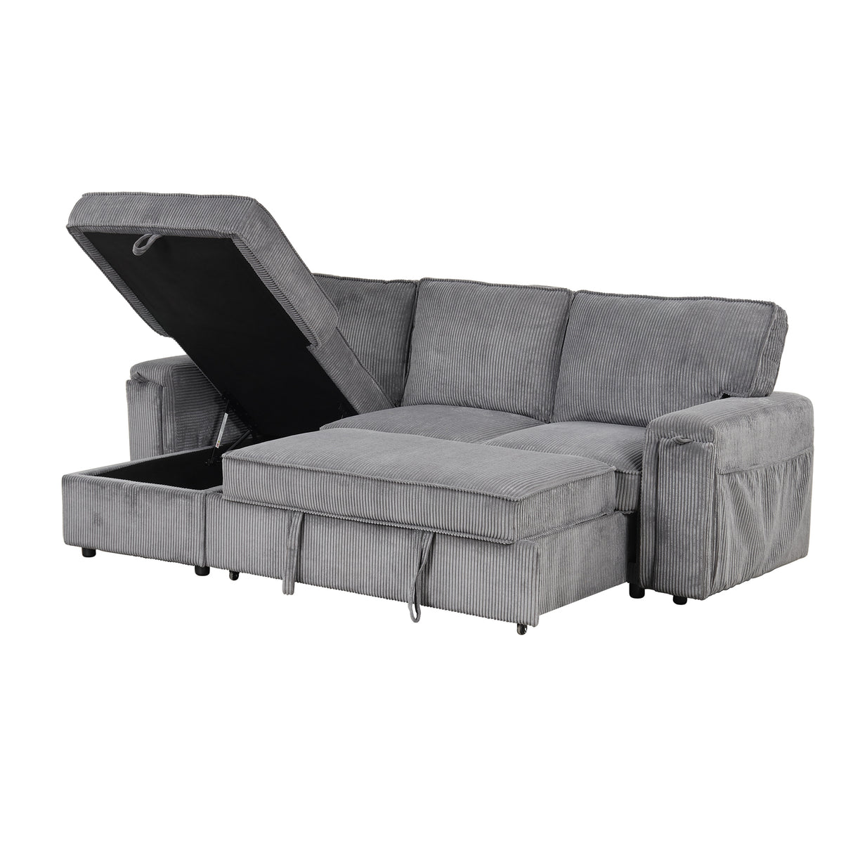 U_STYLE Upholstery Sleeper Sectional Sofa with Storage Bags