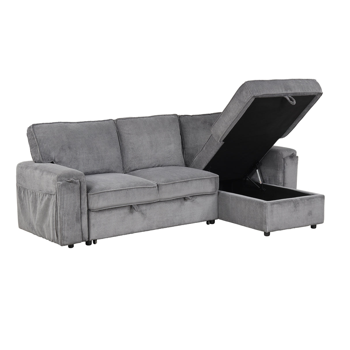 U_STYLE Upholstery Sleeper Sectional Sofa with Storage Bags