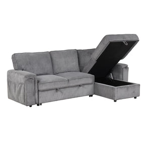 U_STYLE Upholstery Sleeper Sectional Sofa with Storage Bags