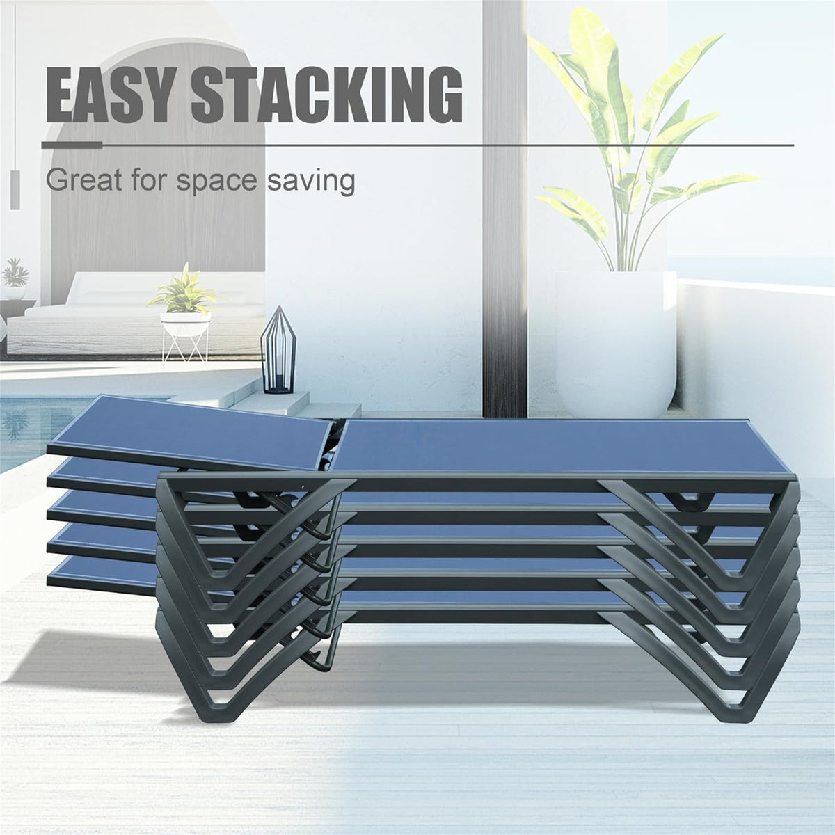 Outdoor Lounge Chair with Adjustable Backrest and Side Table - Aluminum Plastic