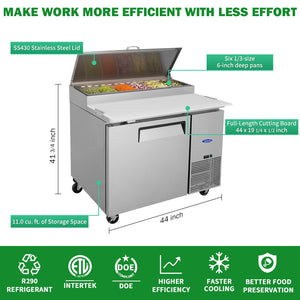 Orikool 44 Inch Commercial Pizza Prep Table with Refrigerator