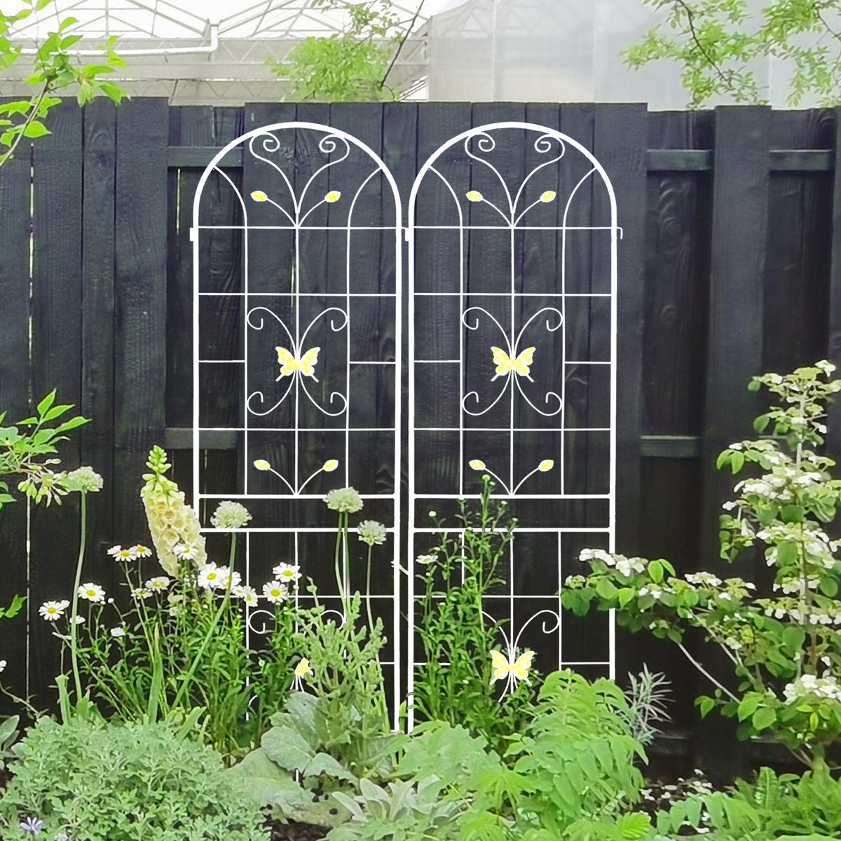 4-Pack Metal Garden Trellis, 86.7 x 19.7 Inches, Rustproof Iron, Cream White