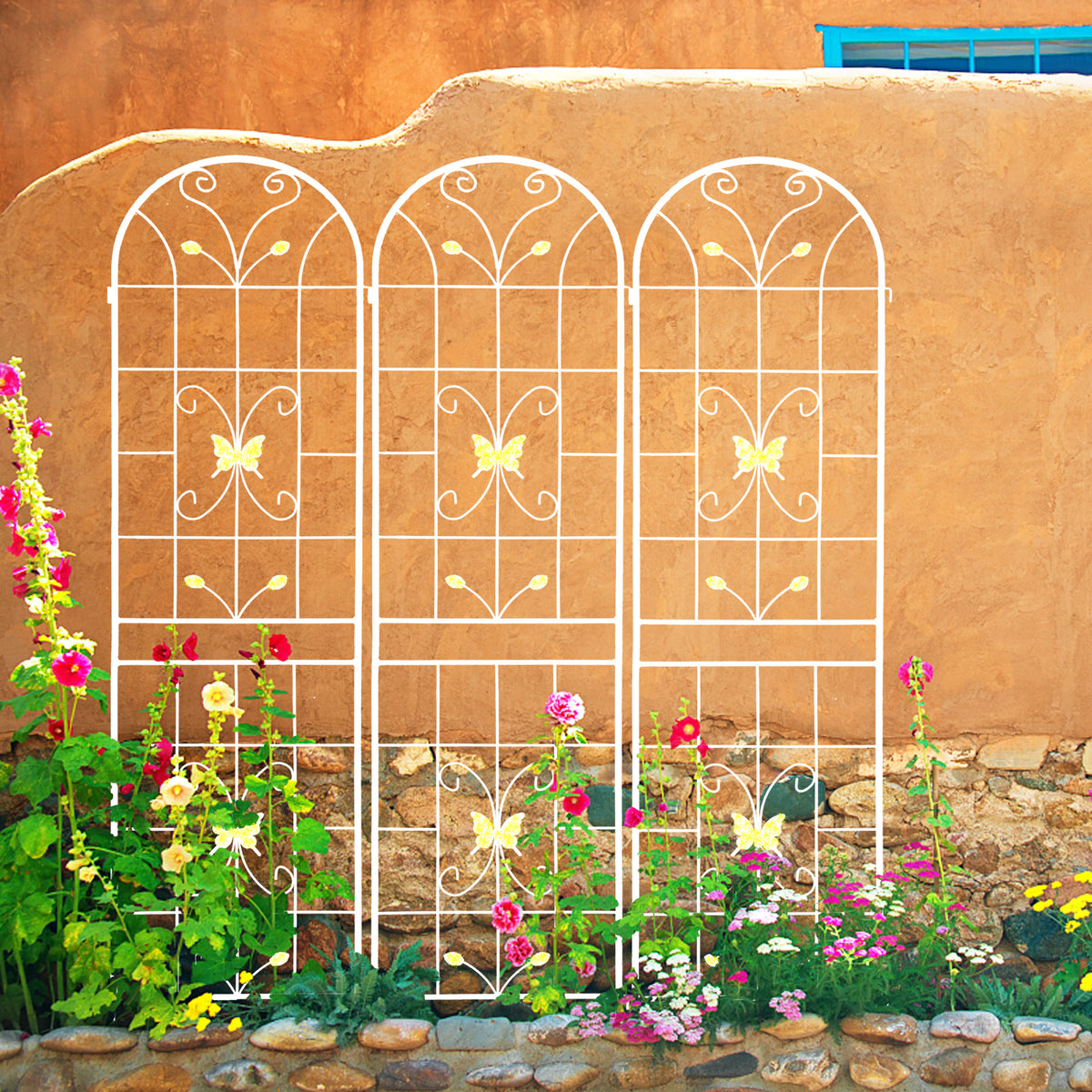4-Pack Metal Garden Trellis, 86.7 x 19.7 Inches, Rustproof Iron, Cream White