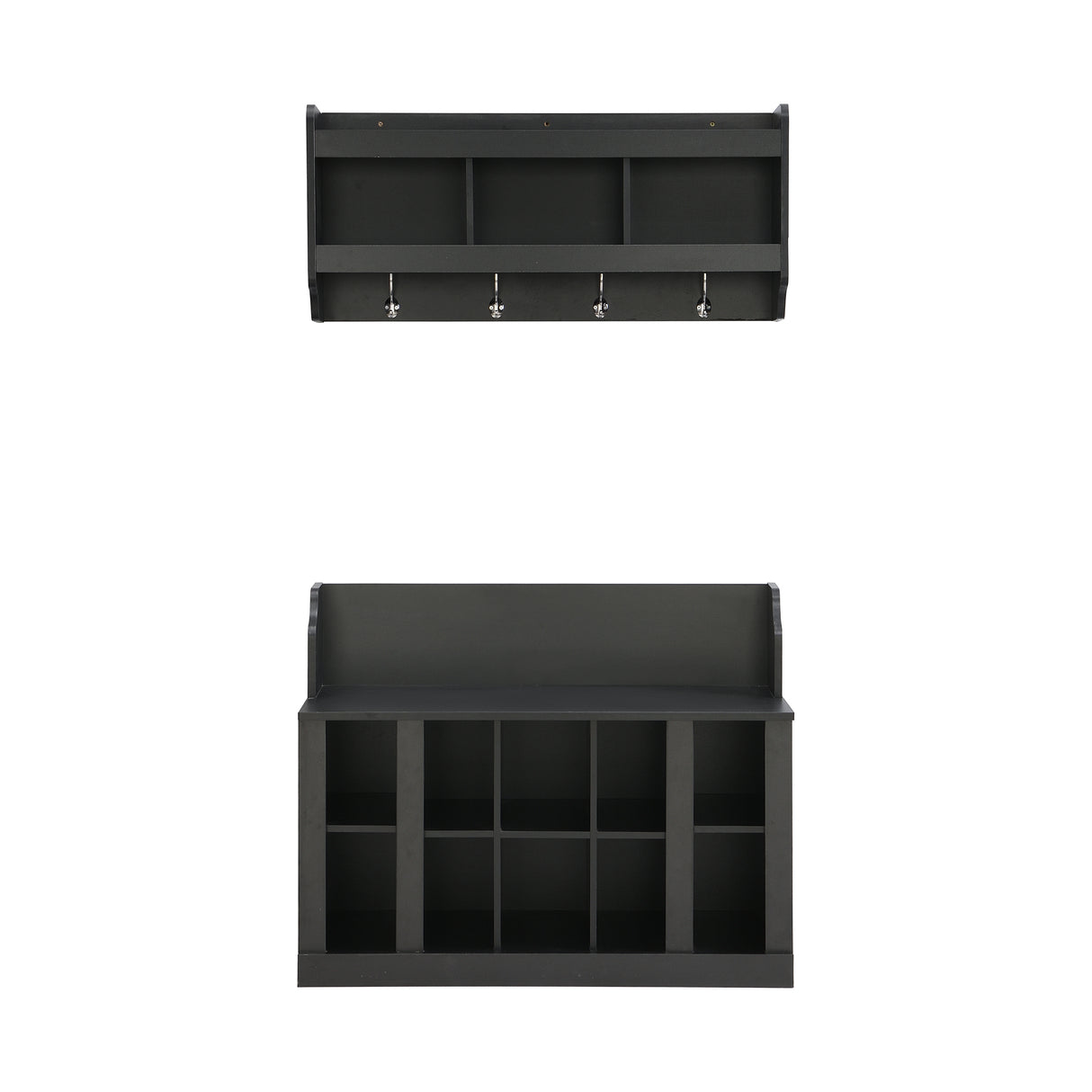 ON-TREND Shoe Storage Bench with Shelves and Hooks