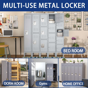 6-Door Metal Locker Cabinet, 72 Inches High, Gray with Individual Locks