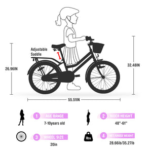 Girls Bike with Basket for Ages 7-10 Years - 20 Inch Wheels