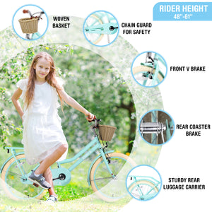 Girls Bike with Basket for 7-10 Years Old Kids - 20 Inch Wheel